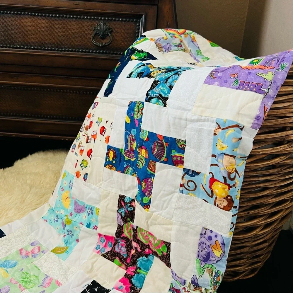 New 37”x47” Handmade Kids Patchwork Cotton Quilt.